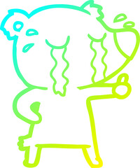 cold gradient line drawing cartoon crying bear