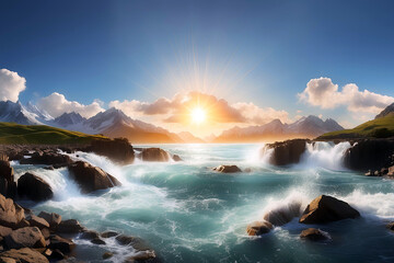 Naklejka premium photo nature beauty reflected in tranquil mountain lake generative ai