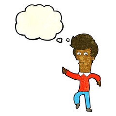 cartoon man pointing with thought bubble