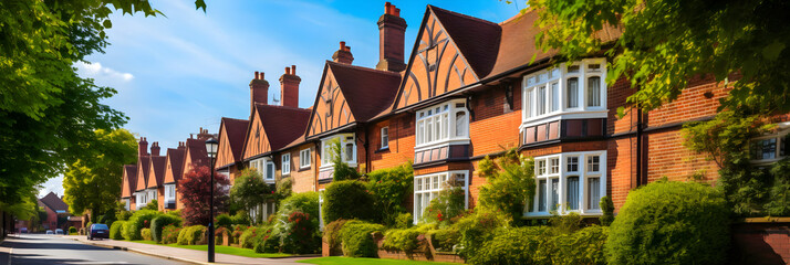 Quintessential British Residential Architecture Embodying Tranquility & Charm - obrazy, fototapety, plakaty