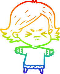 rainbow gradient line drawing cartoon angry woman