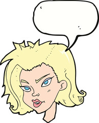 cartoon female face with speech bubble