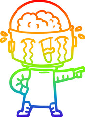 rainbow gradient line drawing cartoon crying robot pointing