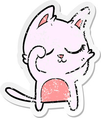 distressed sticker of a calm cartoon cat
