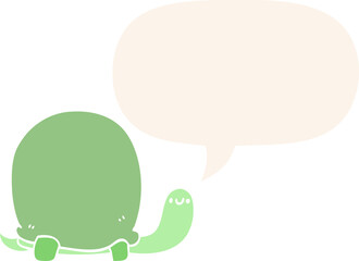 cute cartoon tortoise and speech bubble in retro style