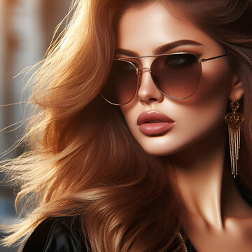 A fashionable model wearing sunglasses. A woman wear sunglasses illustration. Generative AI
