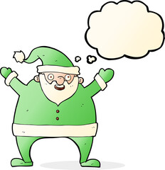 cartoon santa claus with thought bubble