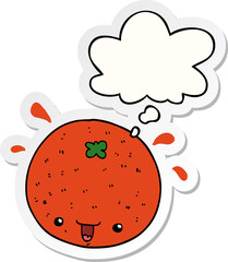 cartoon orange and thought bubble as a printed sticker