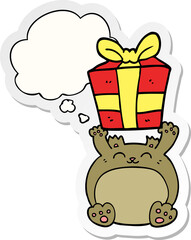 cute cartoon christmas bear and thought bubble as a printed sticker