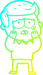 cold gradient line drawing cartoon tired man
