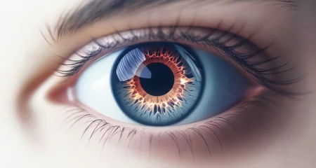 Zelfklevend Fotobehang  A close-up view of a human eye with a fiery iris © vivekFx
