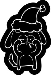 cartoon icon of a tired dog wearing santa hat