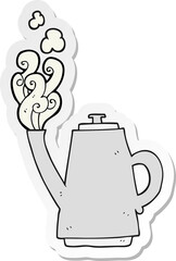 sticker of a cartoon steaming coffee kettle