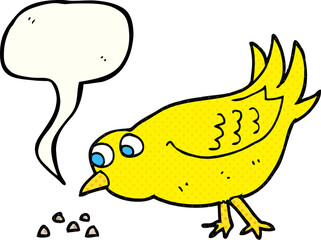 comic book speech bubble cartoon bird pecking seeds