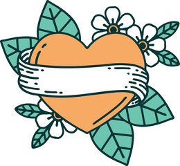 tattoo style icon of a heart and banner
