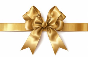 Decorative golden bow with horizontal ribbon isolated on white background. Holiday decoration, decorative ribbon bow, gift bow, mothers day, birthday, anniversary