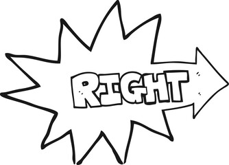 black and white cartoon right symbol pointing