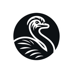 Ostrich. round Logo. Simple modern design, icon, ebmlem, print. Black and white	