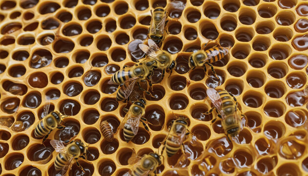 bee on honeycomb honey farm background