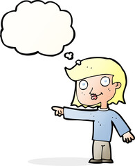 cartoon pointing person with thought bubble