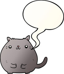 cartoon cat and speech bubble in smooth gradient style