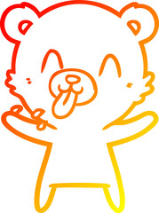 warm gradient line drawing rude cartoon polar bear sticking out tongue