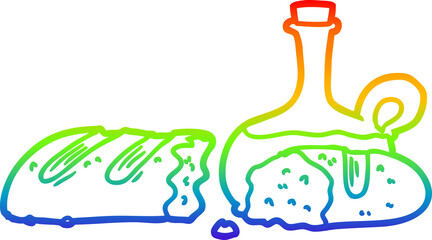 rainbow gradient line drawing bread and oil cartoon