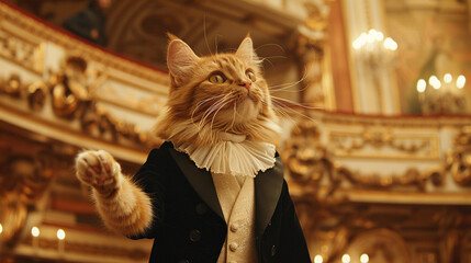Loud cat performing at an opera feline aria - obrazy, fototapety, plakaty