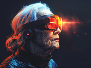 the elderly artist wearing sunglasses has created a very beautiful piece of visual art with augmented reality and space technology