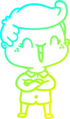 cold gradient line drawing cartoon laughing boy crossing arms