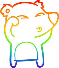 rainbow gradient line drawing cartoon tired bear rubbing eyes