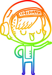 rainbow gradient line drawing cartoon astronaut woman