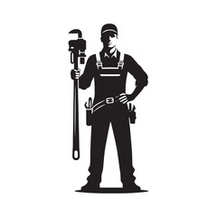 Piping Pro: Vector Plumber Silhouette - Mastering the Art of Pipe Work with Precision and Skillful Expertise. Plumber Illustration.