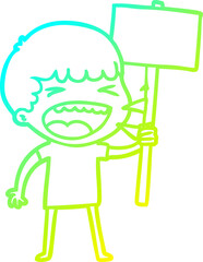 cold gradient line drawing cartoon laughing man