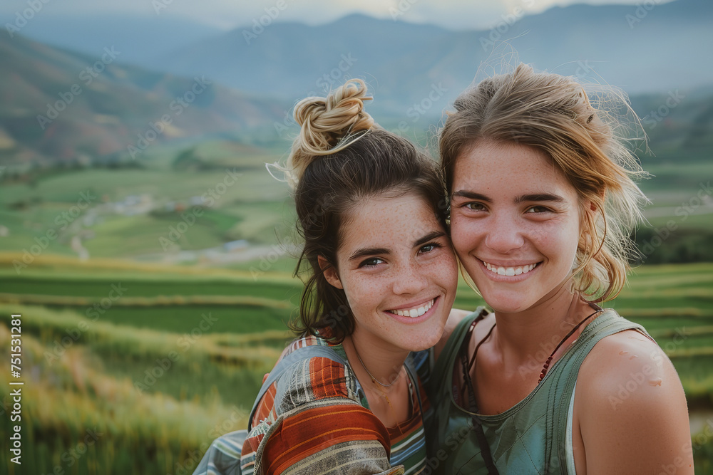 Wall mural Lesbian Couple Traveling the World