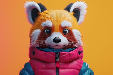 Reflective Adventure: Red Panda Character in Studio Setting. Created with Generative AI