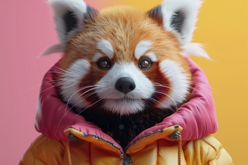 Reflective Adventure: Red Panda Character in Studio Setting. Created with Generative AI