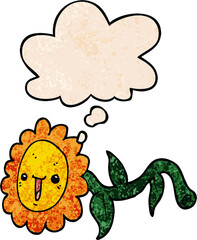 cartoon flower and thought bubble in grunge texture pattern style