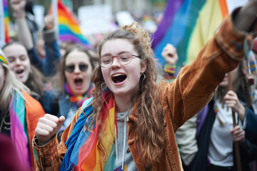 Fototapeta premium group of LGBTQ+ activists protesting against discrimination