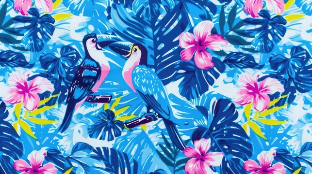 A tropical print with birds and flowers