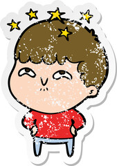 distressed sticker of a cartoon amazed boy