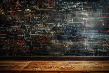 A chalkboard covered with advanced mathematical equations, showing a depth of academic or scientific study and analysis