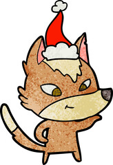 friendly textured cartoon of a wolf wearing santa hat