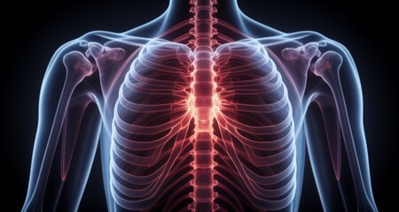  Illustration of human torso with highlighted internal organs and spine