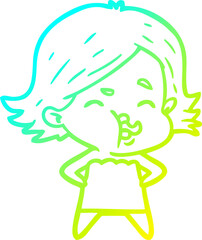 cold gradient line drawing cartoon girl pulling face