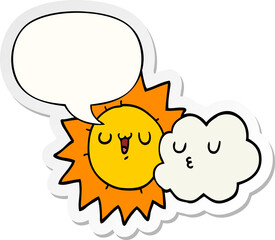 cartoon sun and cloud and speech bubble sticker