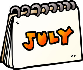 cartoon doodle calendar showing month of july