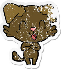 distressed sticker of a laughing cartoon dog