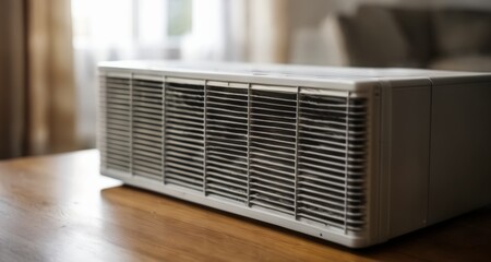  Modern air conditioning unit on wooden table