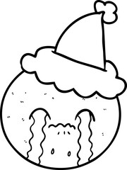 line drawing of a orange wearing santa hat